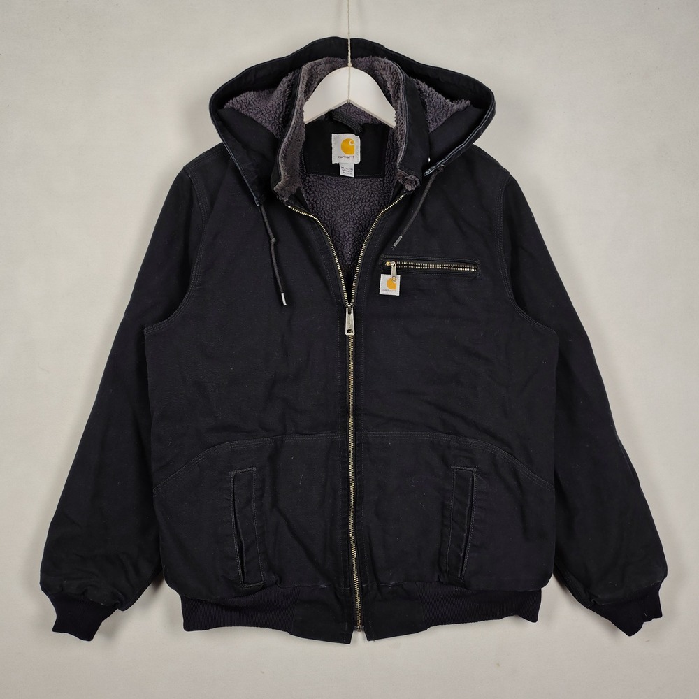 Carhartt Hooded Fleece-Lined Work Jacket Black XL 16/18 Cotton Canvas